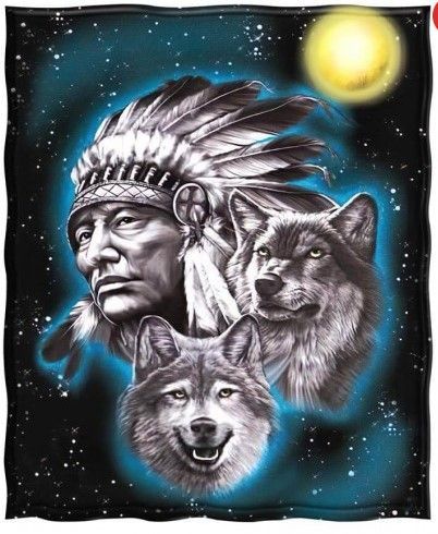 Native Wolf Sherpa Fleece Blanket