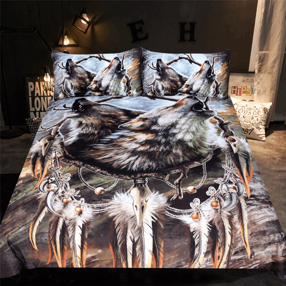 Native Wolf Dream Catcher Painting Bedding Set