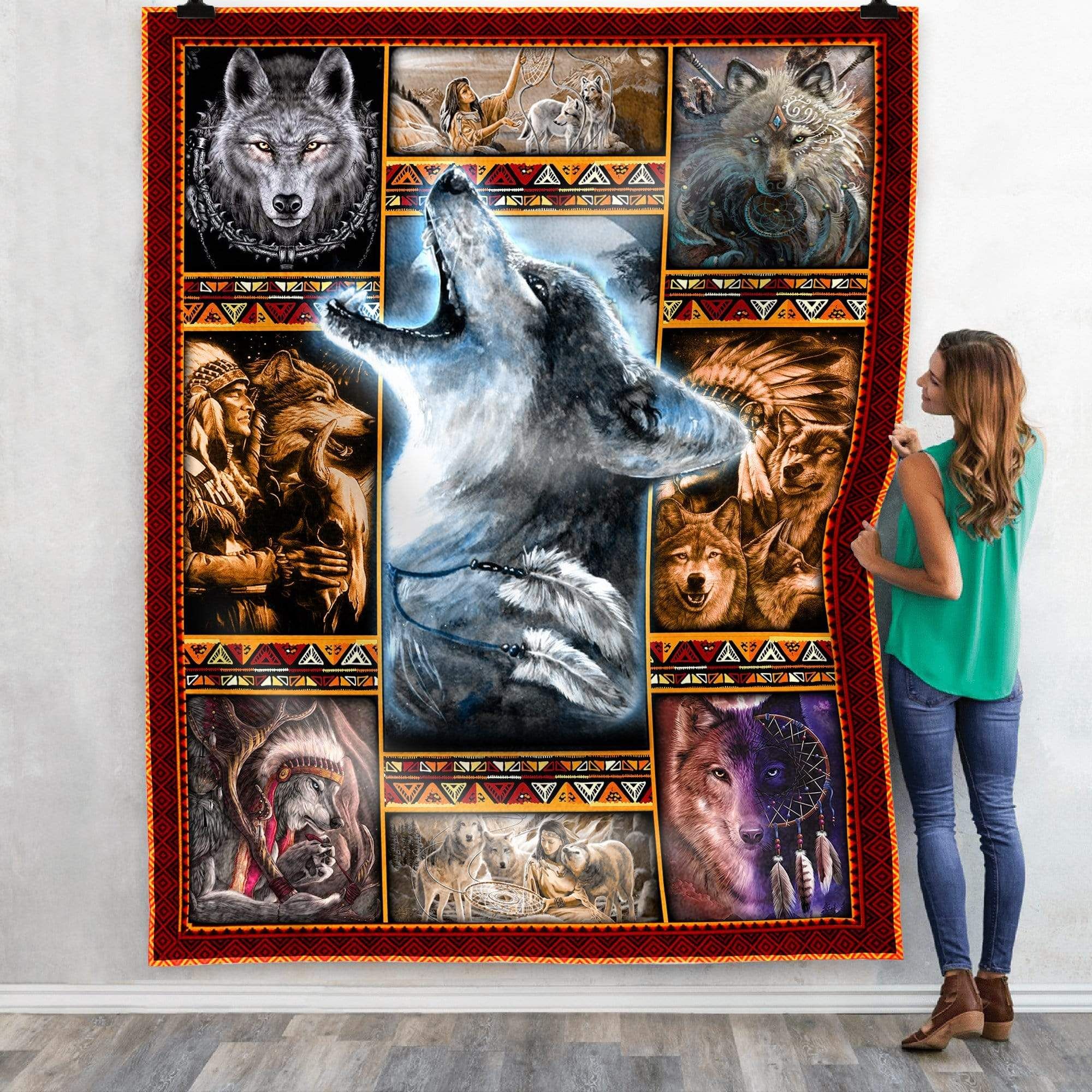 Native Wolf Fleece Blanket