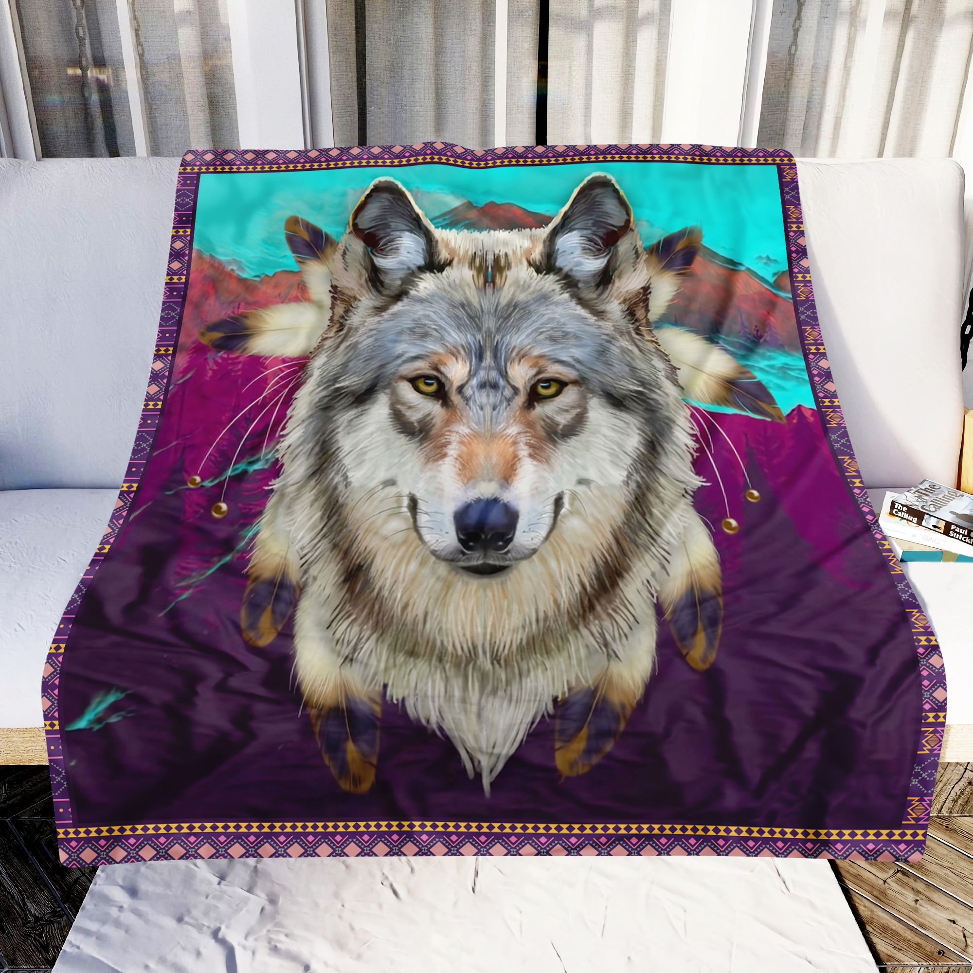 Native Wolf Fleece Blanket