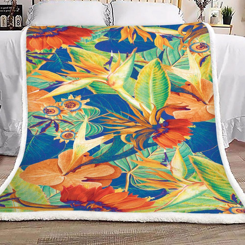 Natural Flower Bird Sherpa Fleece Blanket