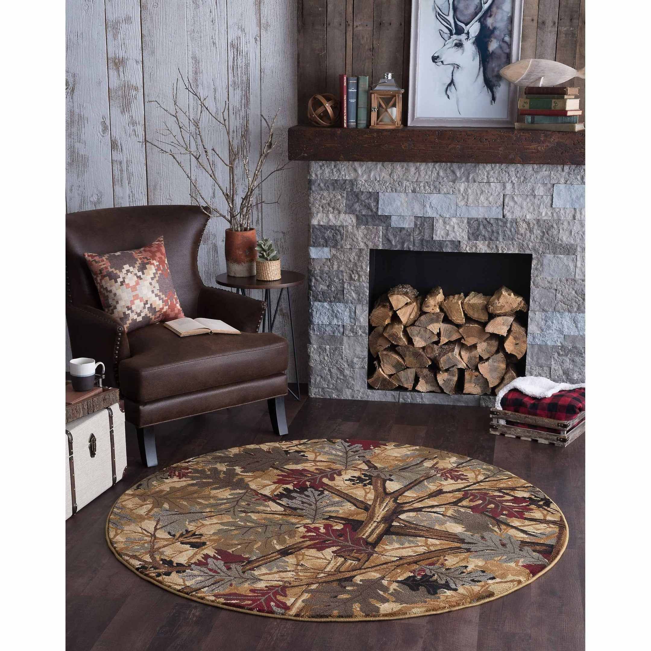 Natural Lodge Novelty Round Carpet