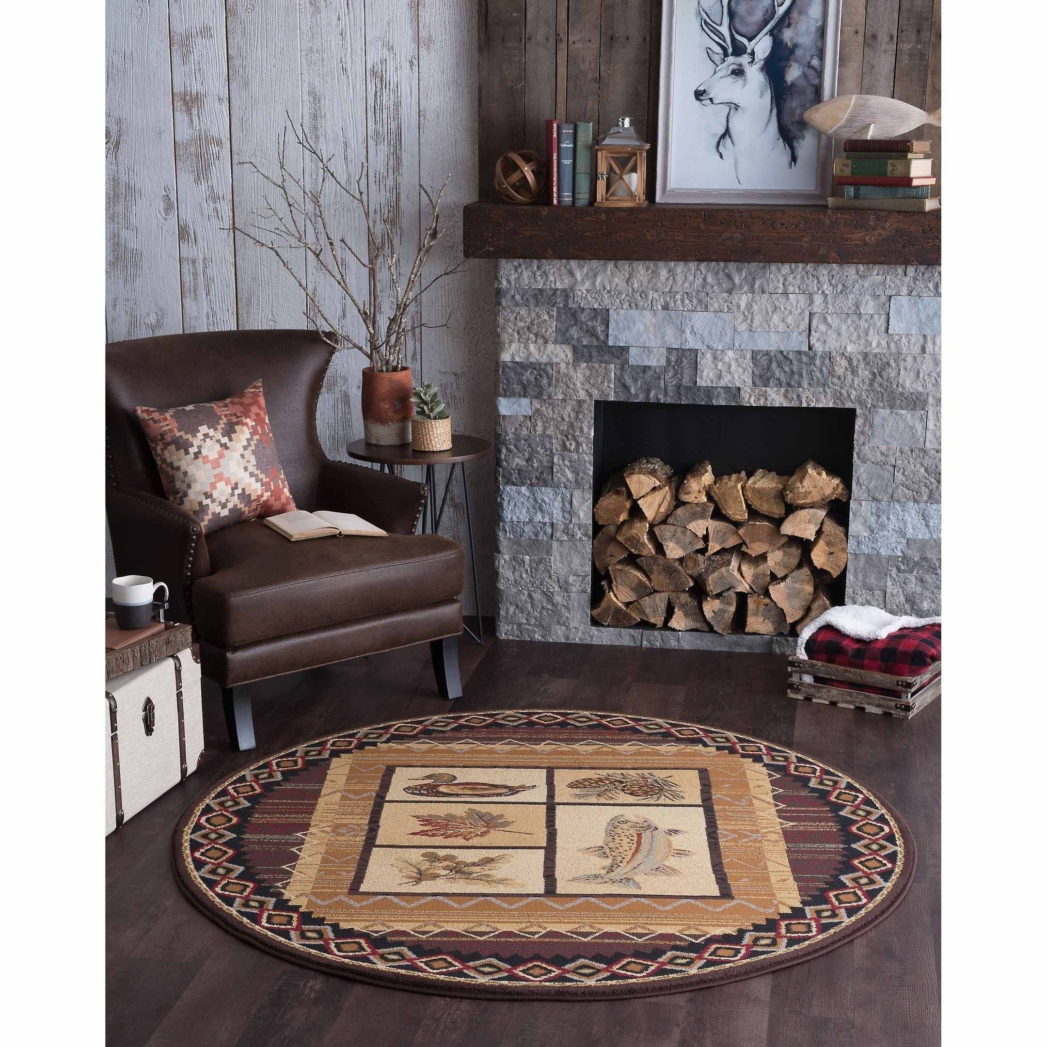 Natural Lodge Novelty Round Carpet