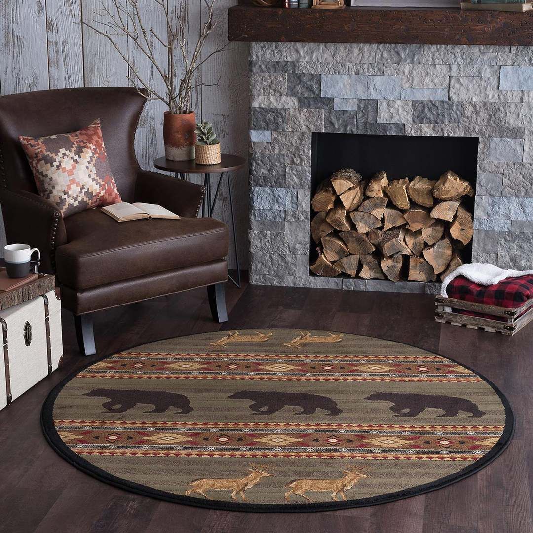 Nature Deer And Bear Round Carpet