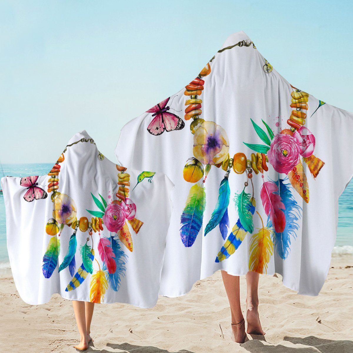 Nature Dreamcatcher With Feather On White Printed Hooded Towel