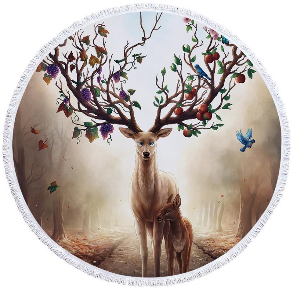 Nature Grace Deer Printed Round Beach Towel