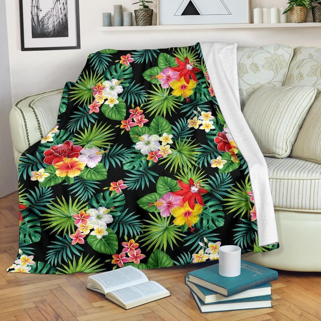 Nature Hibiscus Hawaiian Flower Tropical Fleece Blanket