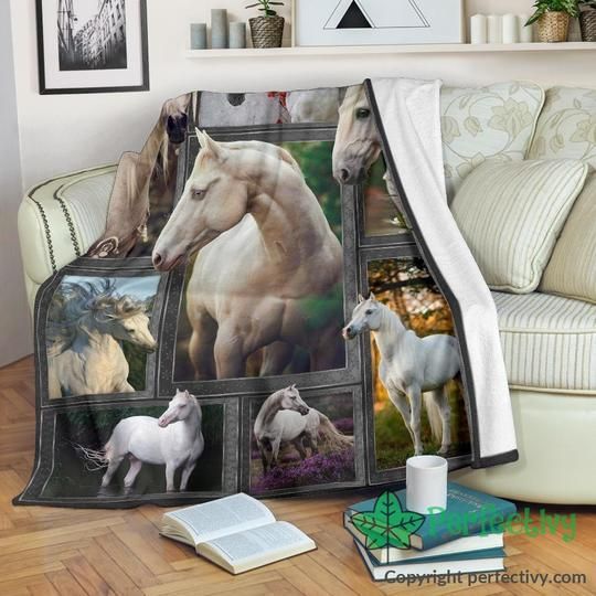 Nature White Horse Sherpa Fleece Blanket