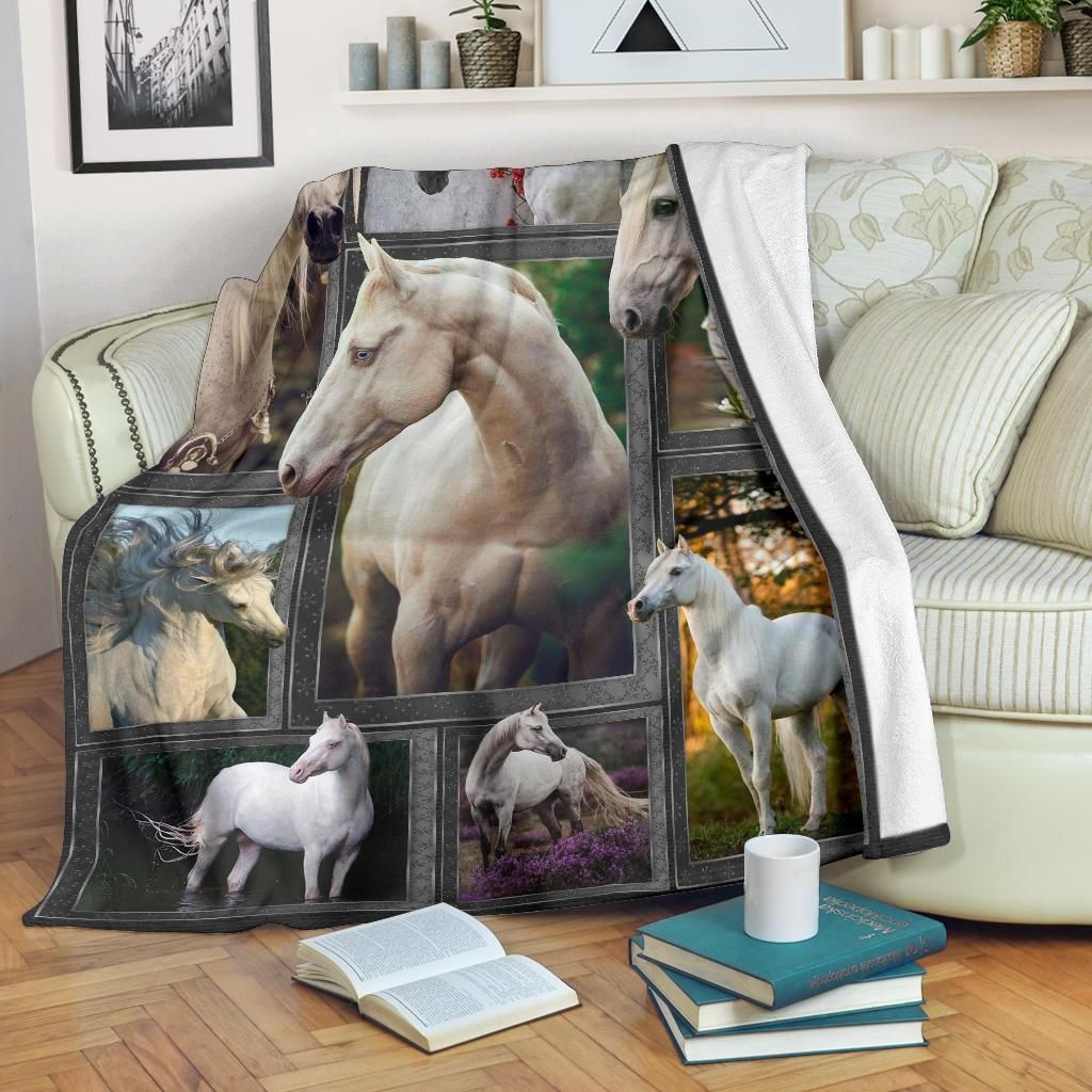 Nature White Horse Fleece Blanket Gift For Horse Lovers