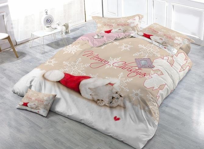 Naughty Kitty And Christmas Hat Bedding Set