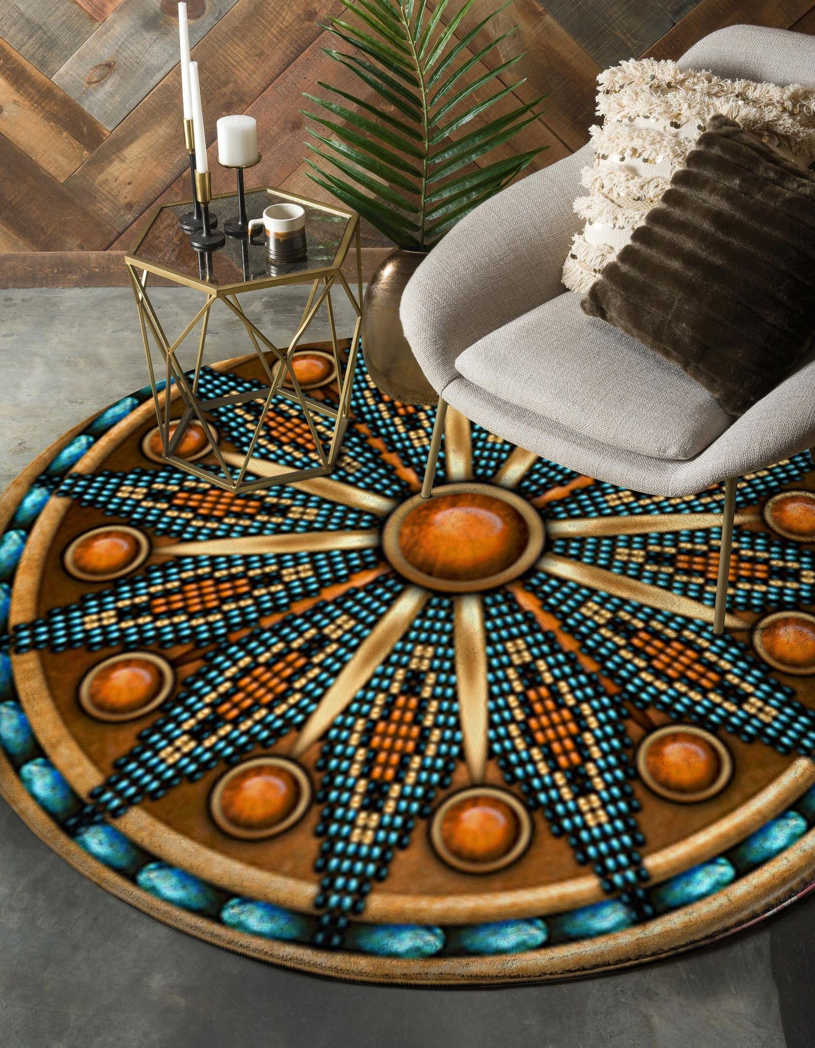 Naumaddic Arts Yellow Native American Round Carpet