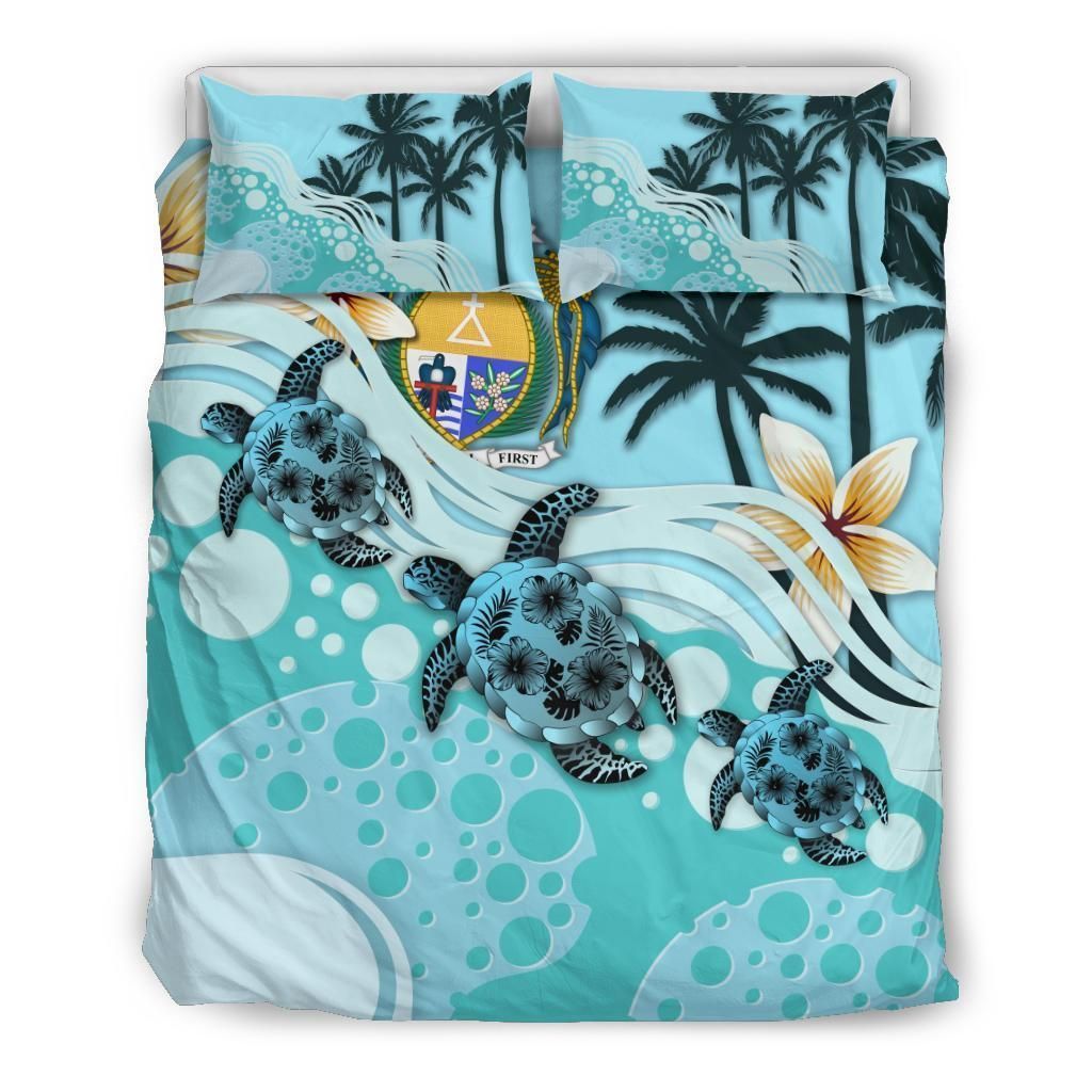 Nauru Blue Turtle Hibiscus Bedding Set