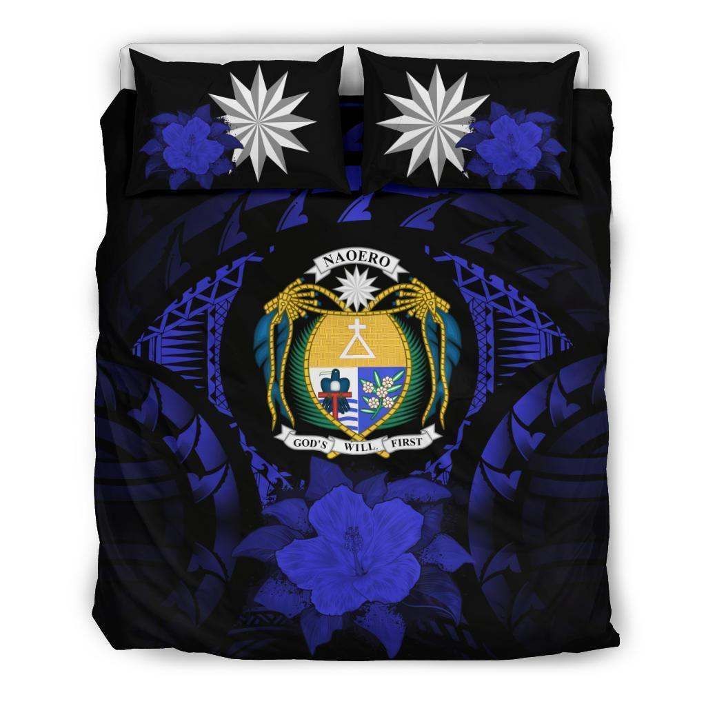 Nauru Dark Blue Hibiscus Bedding Set