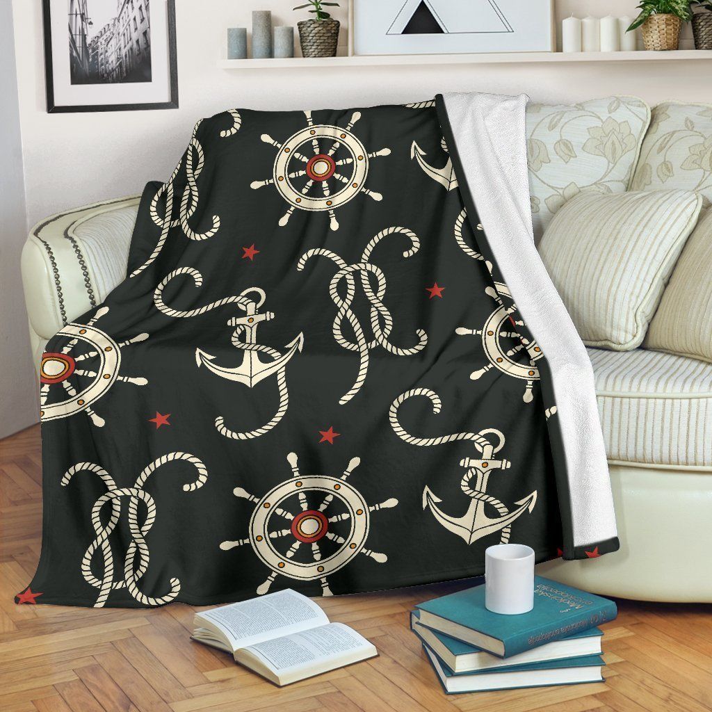Nautical Anchor Black And White Pattern Fleece Blanket
