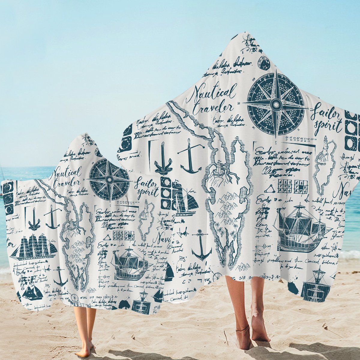 Nautical Book Pattern Printed Hooded Towel
