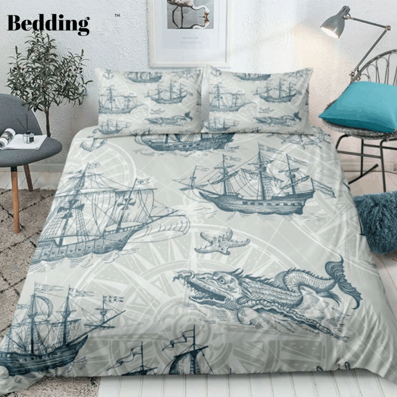 Nautical Decor Sailboat Pattern Bedding Set