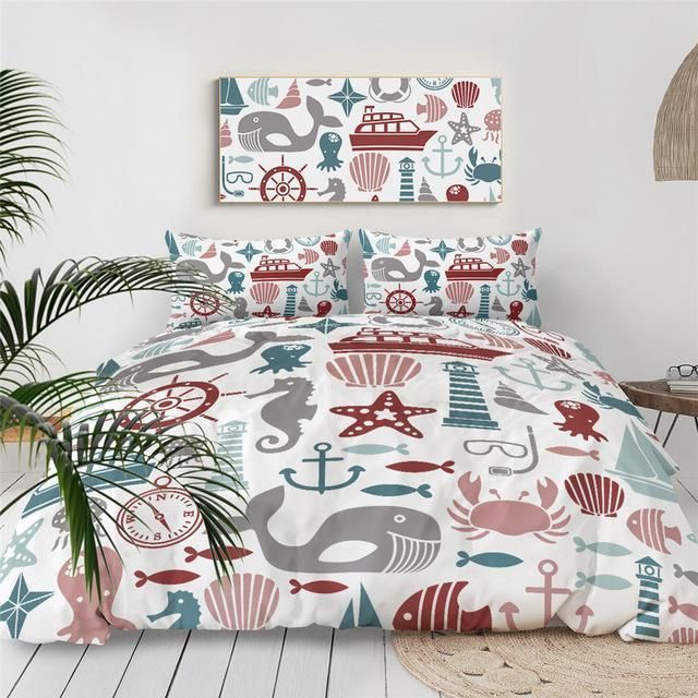 Nautical Icons White Background Bedding Set