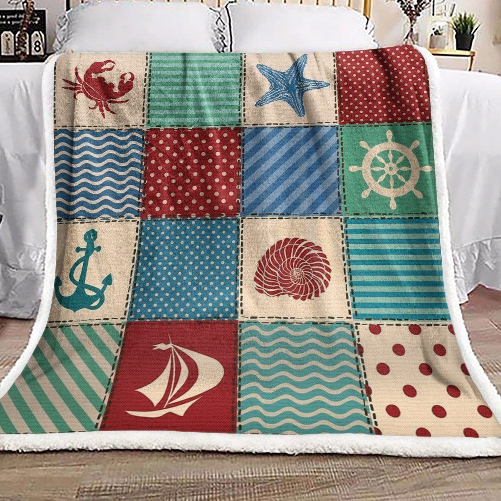 Nautical Marine Anchor Sherpa Fleece Blanket