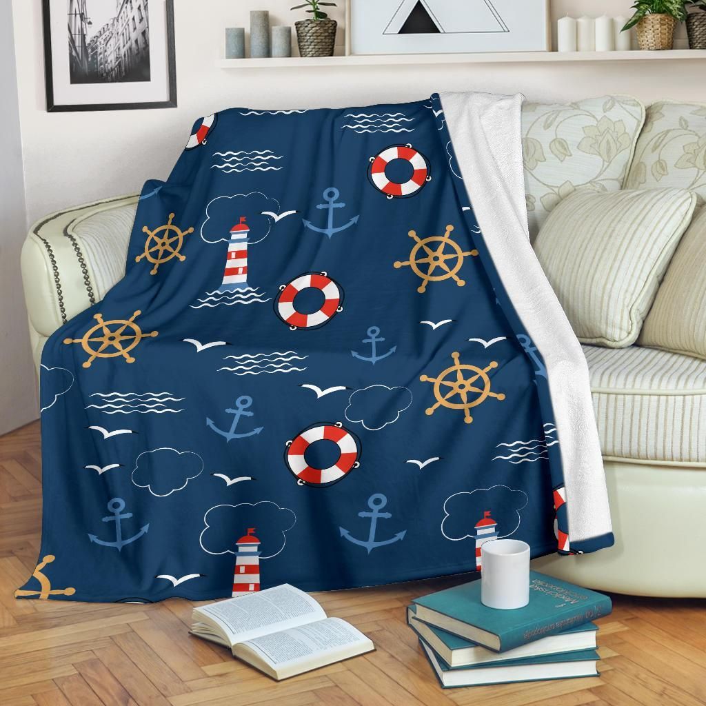 Nautical Pattern Sherpa Fleece Blanket