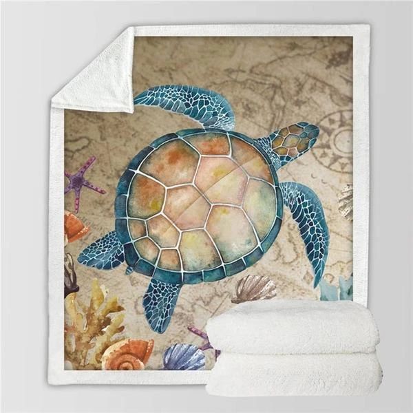 Nautical Sea Turtle Sherpa Fleece Blanket