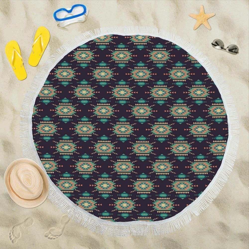 Navajo Geometric Style Pattern Printed Round Beach Towel