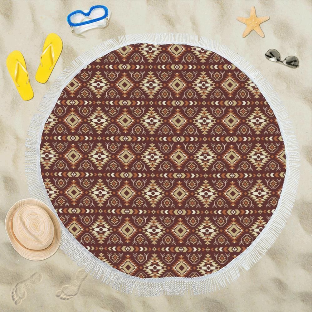 Navajo Native Color Print Pattern Round Beach Towel