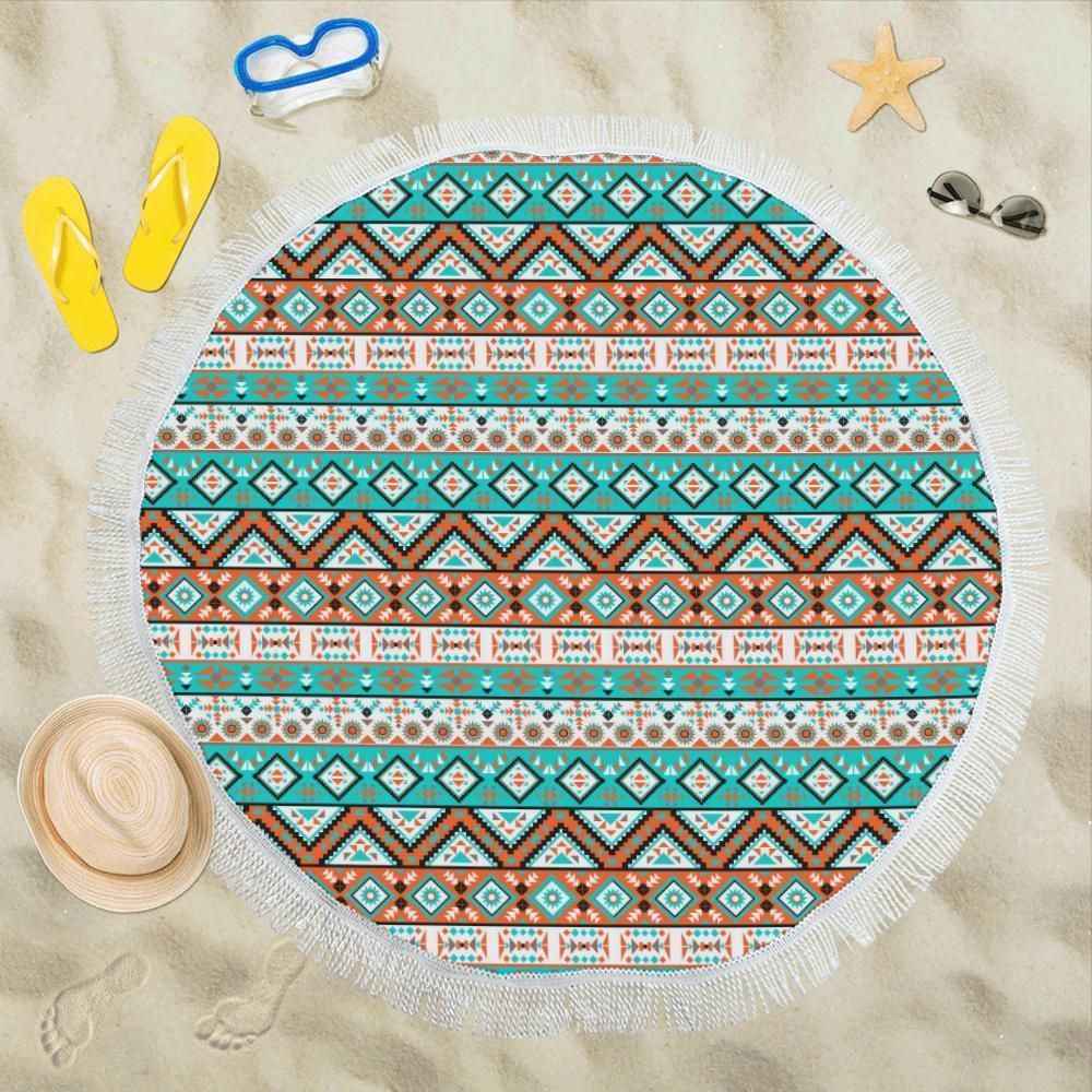 Navajo Style Print Pattern Printed Round Beach Towel