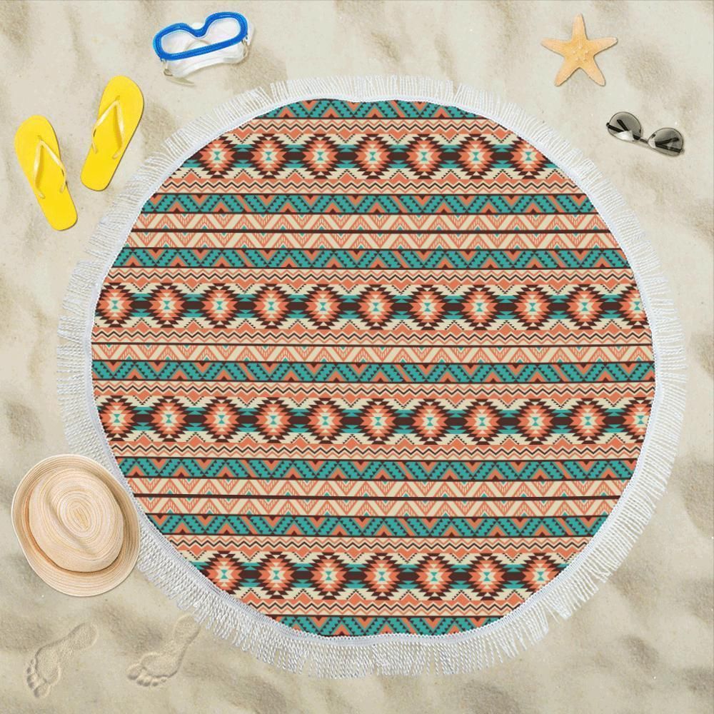 Navajo Western Style Print Pattern Round Beach Towel