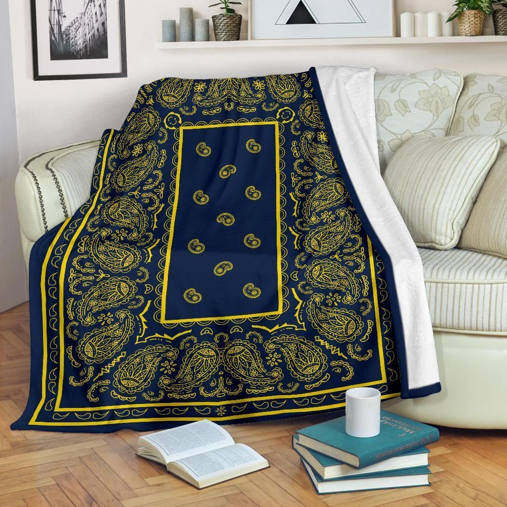 Navy And Yellow Bandana Sherpa Fleece Blanket
