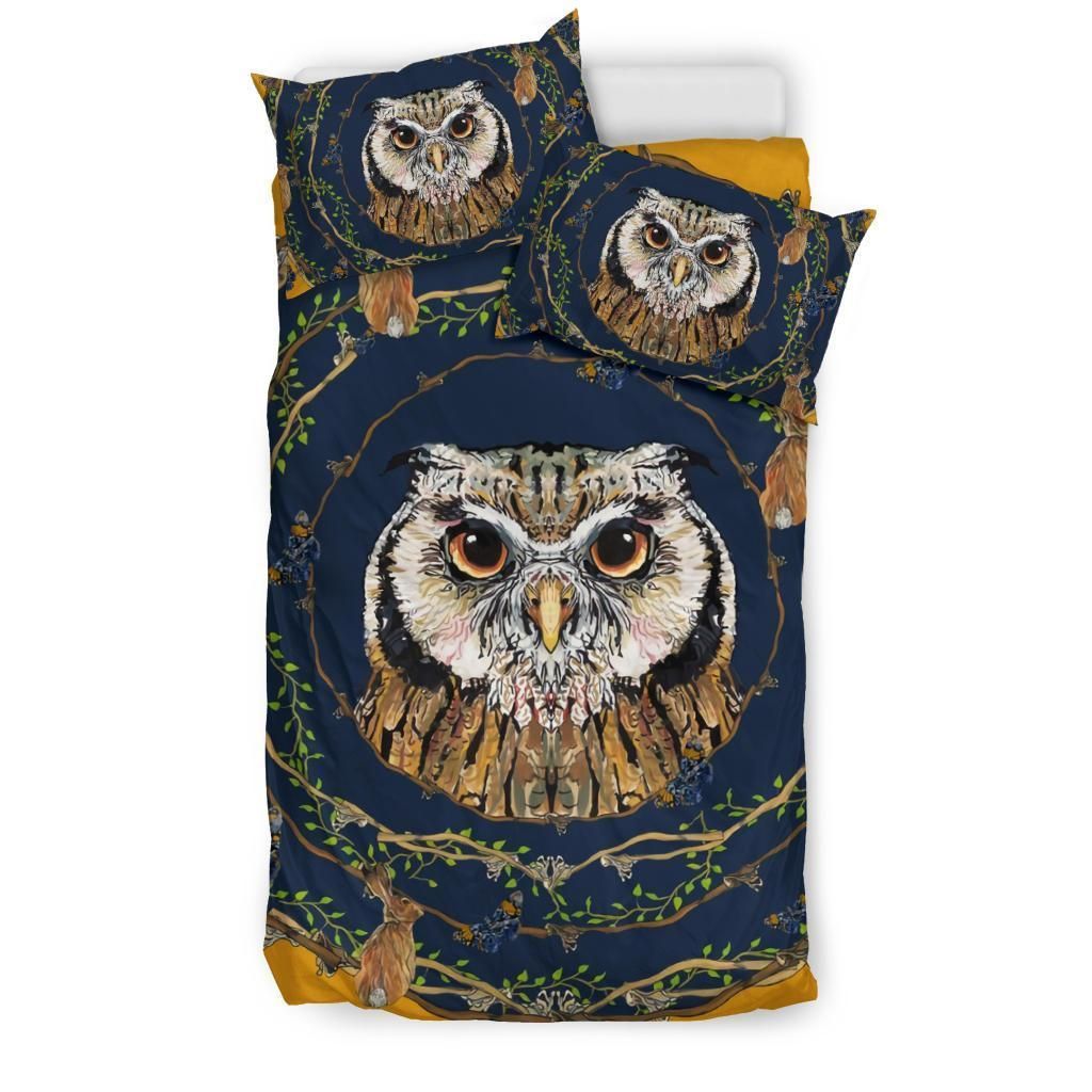Navy And Yellow Owl Bedding Set