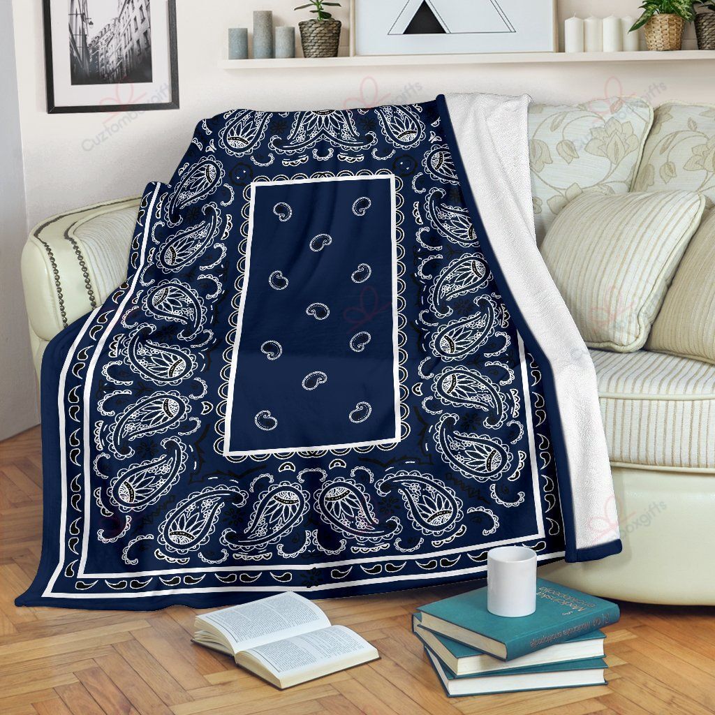 Navy Blue Bandana Sherpa Fleece Blanket