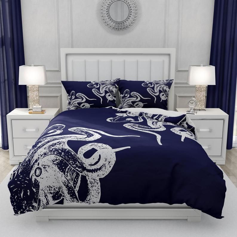 Navy Blue Octopus Bedding Set