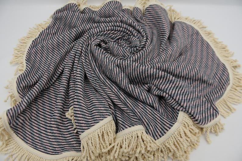 Navy Blue Pink And Gray Printed Round Beach Towel
