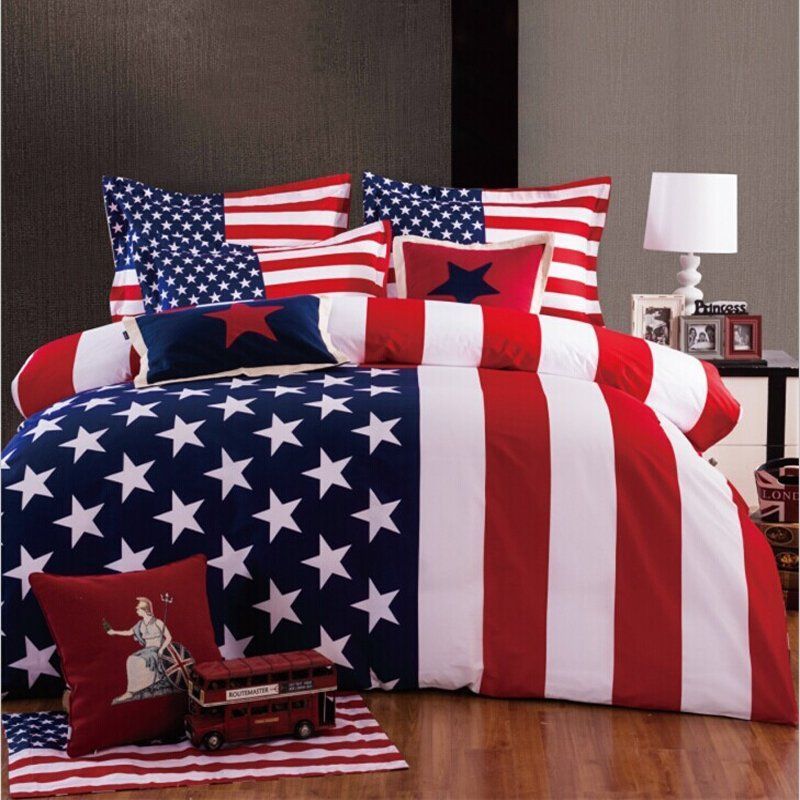 Navy Blue Red And White Personalized American Flag The Stars And The Stripes Bedding Set