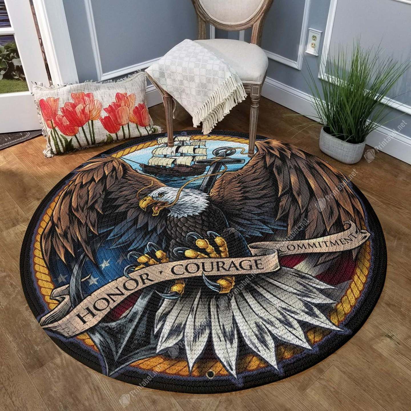 Navy Eagle Round Carpet