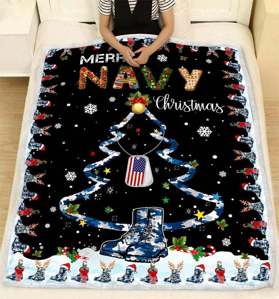 Navy – Merry Navy Christmas Gift Birthday Fleece Blanket
