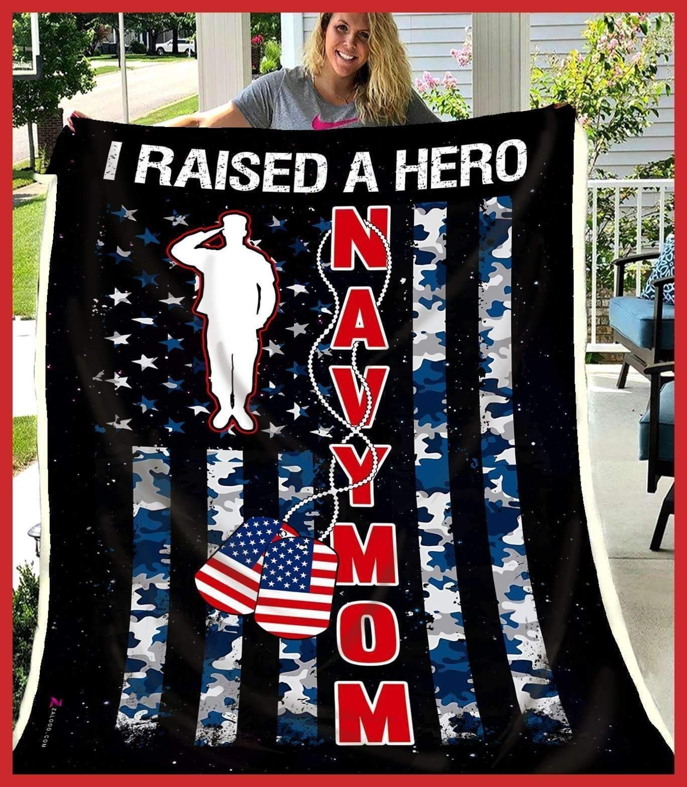 Navy Mom I Raised A Hero Sherpa Fleece Blanket