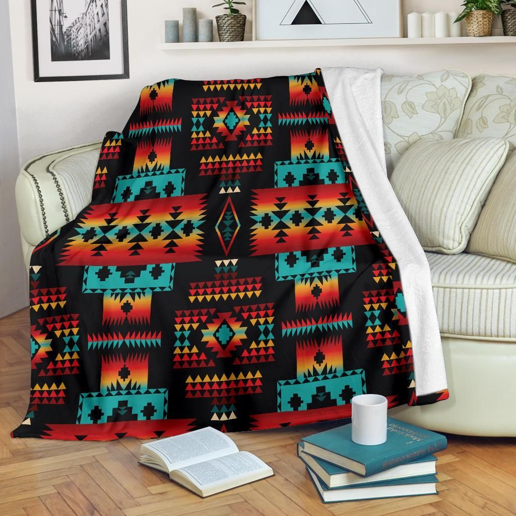Navy Native American Sherpa Fleece Blanket