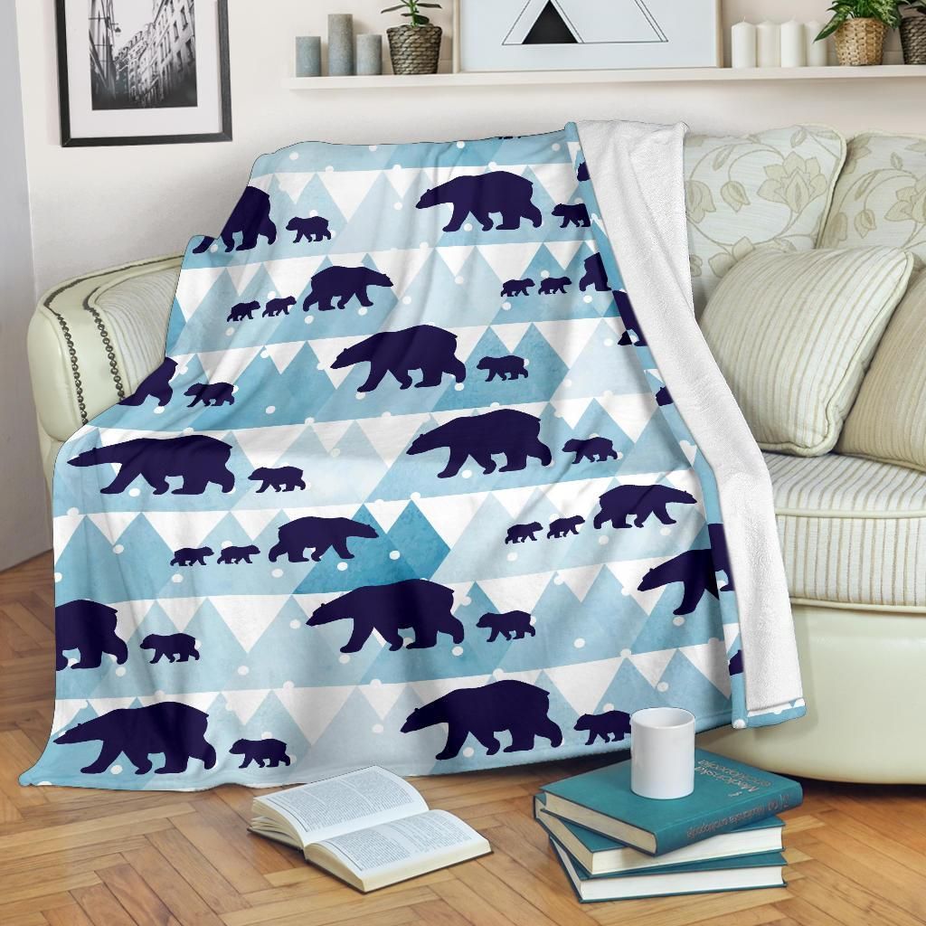 Navy Polar Bear Pattern In Blue Fleece Blanket