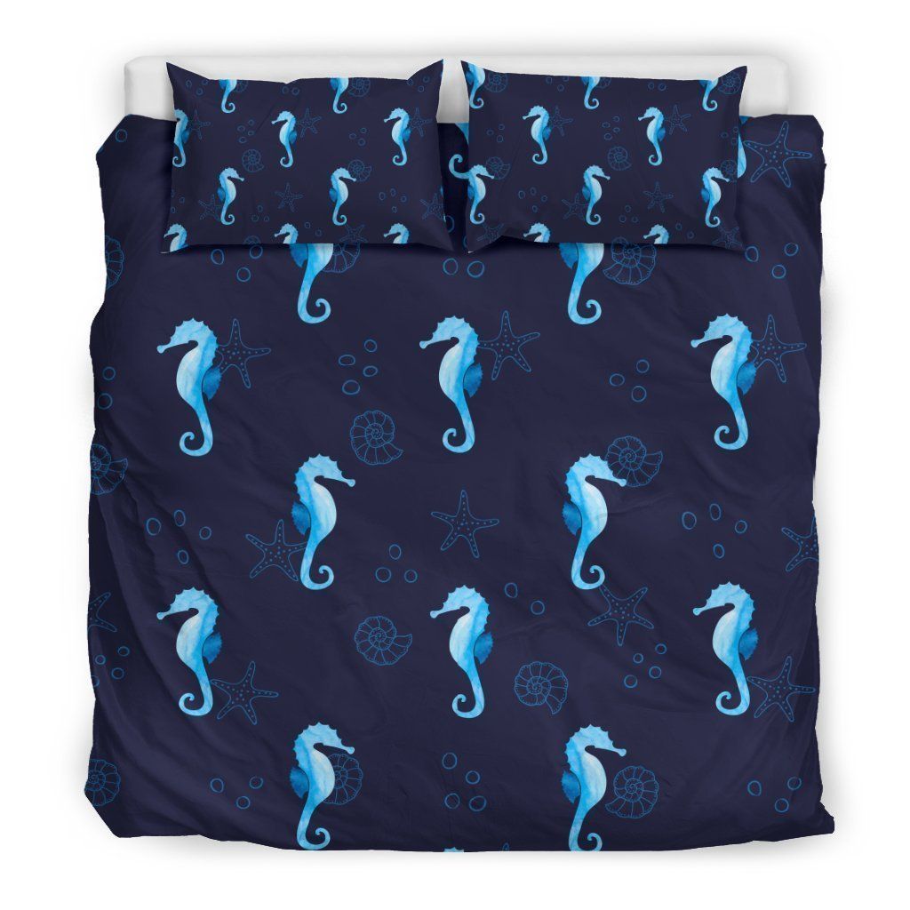 Navy Seahorse Bedding Set