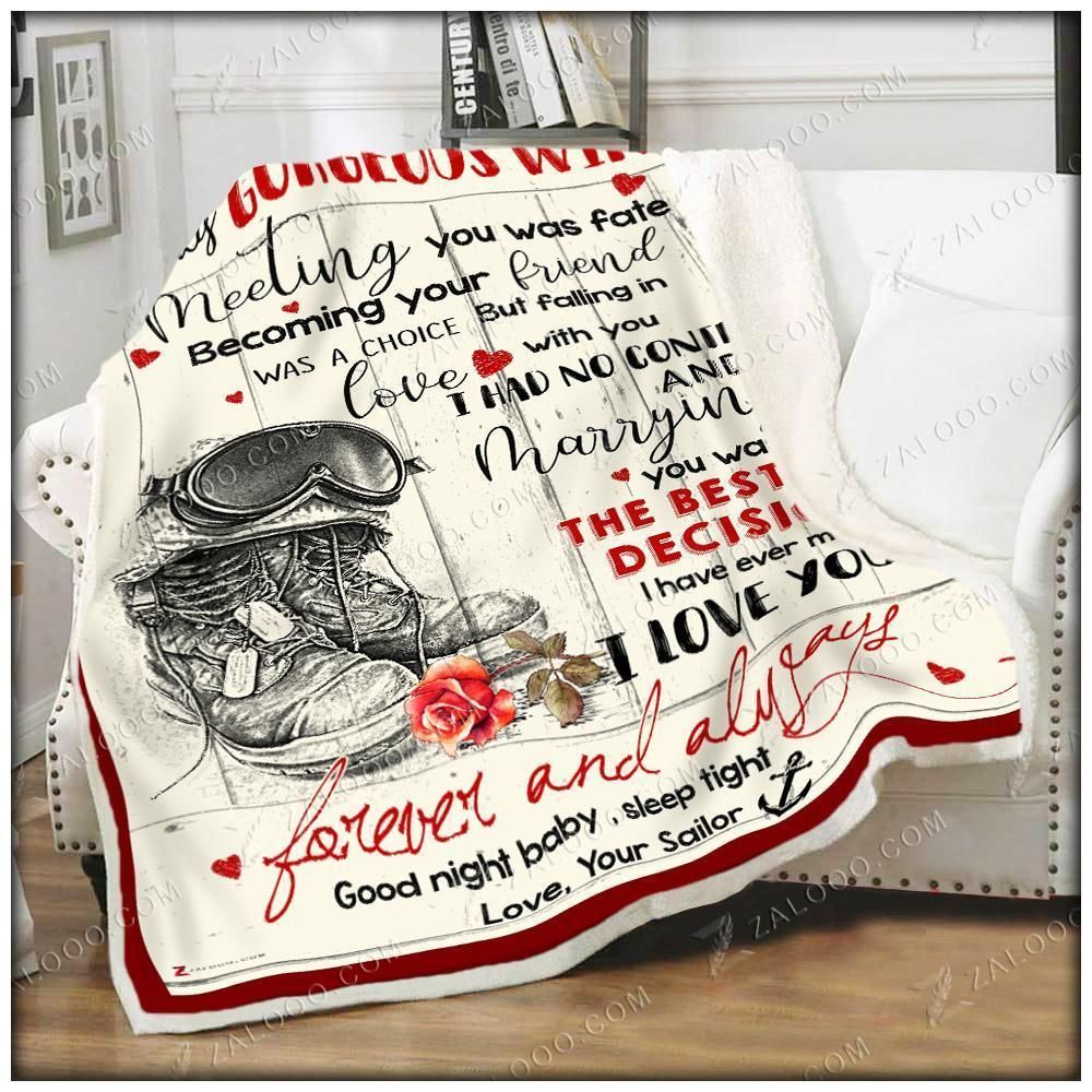 Navy – To My Gorgeous Wife – Meeting You Was Fate Fleece Blanket