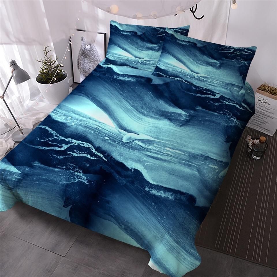 Navy Turquoise Marble Bedding Set