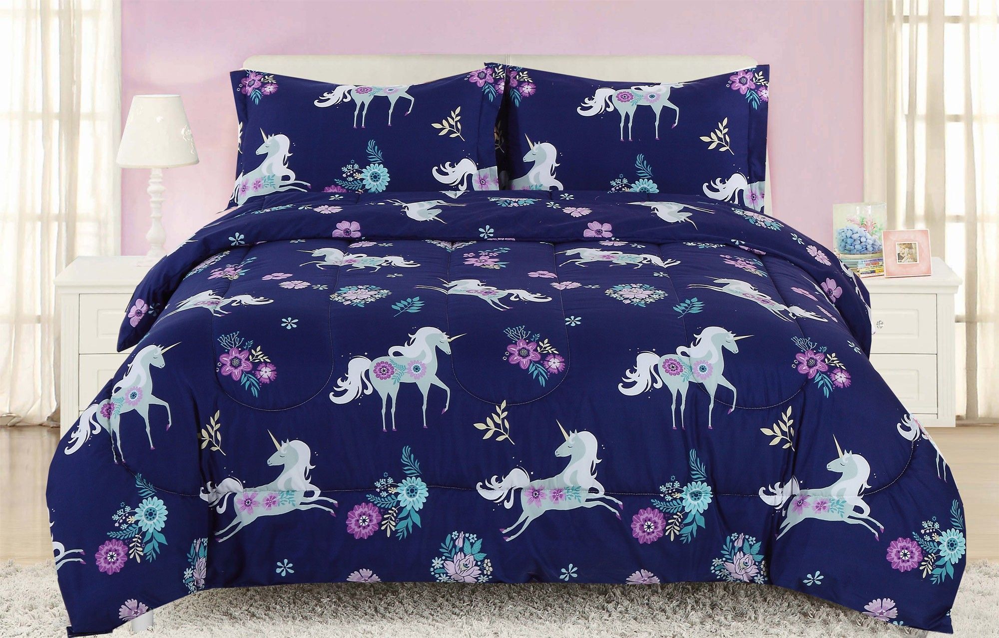 Navy Unicorn Bedding Set