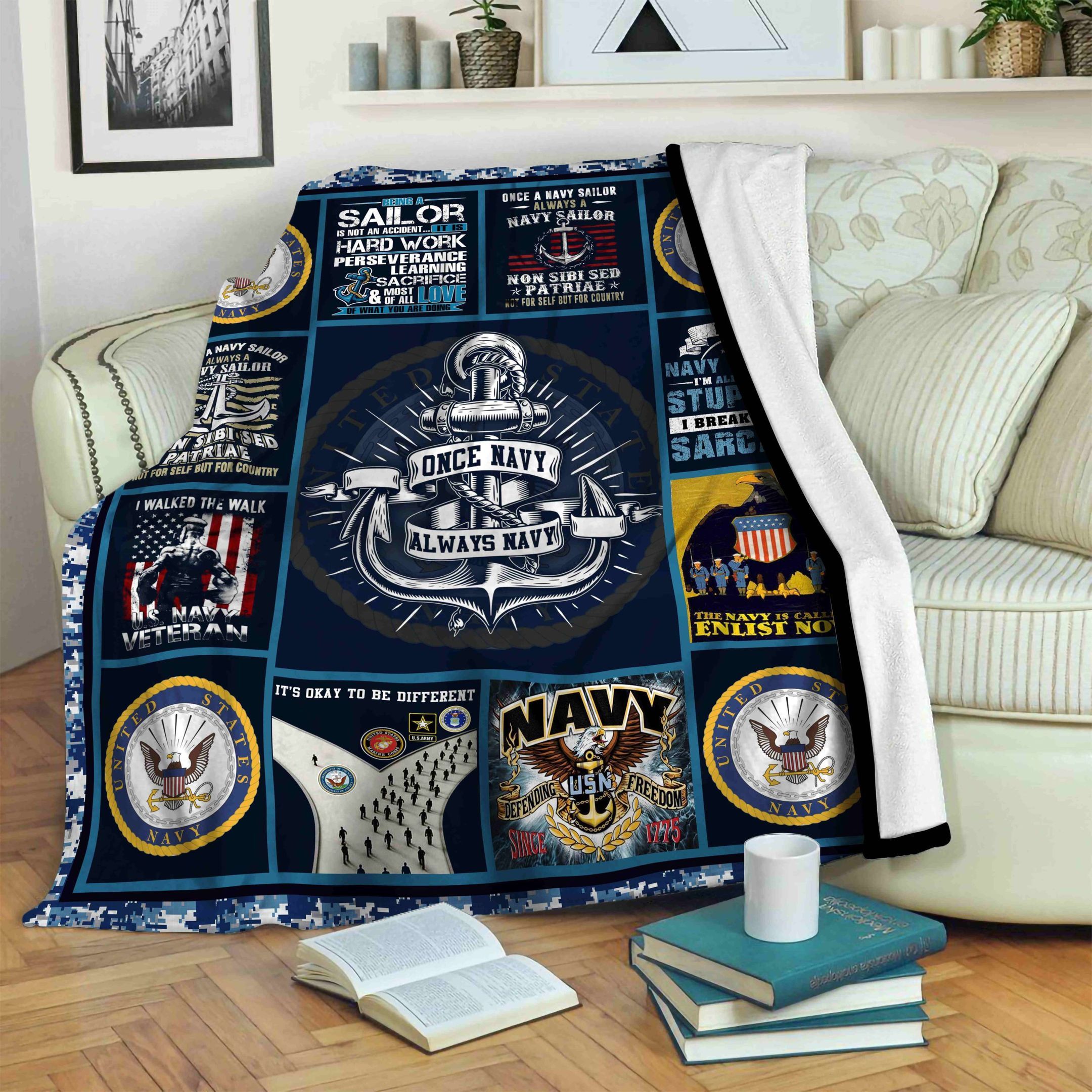 Navy Veteran Sherpa Fleece Blanket