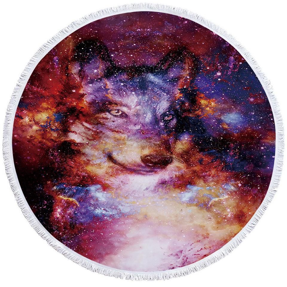 Nebula Wolf Printed Round Beach Towel