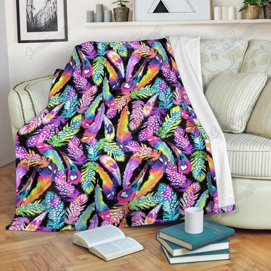 Neon Feather Pattern Fleece Blanket