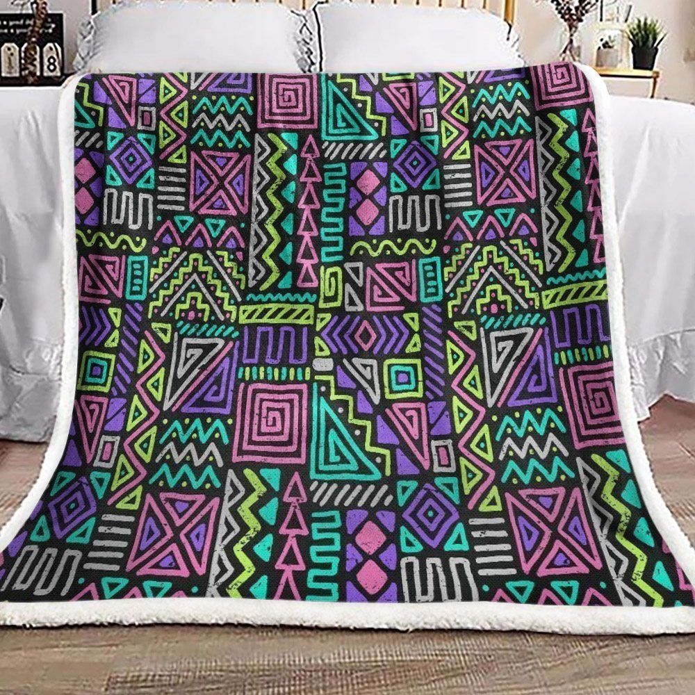Neon Native Aztec Sherpa Fleece Blanket