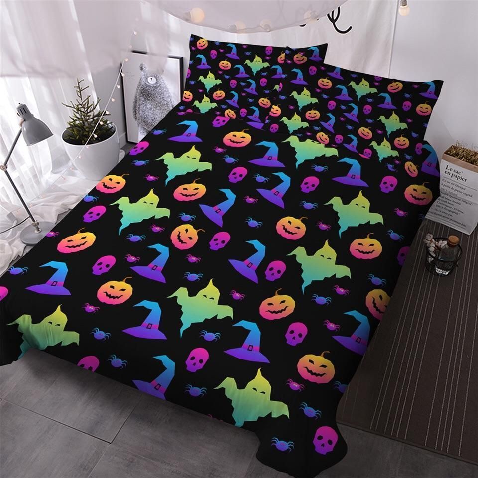 Neon Rainbow Halloween Bedding Set