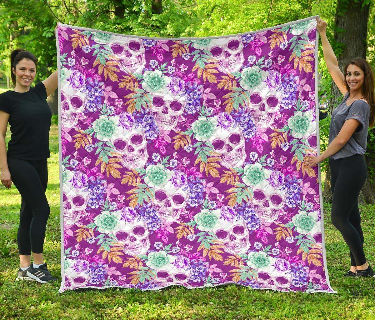 Neon Skull Floral CL17100393MDQ Quilt Blanket