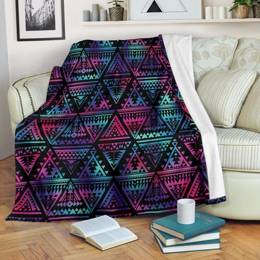Neon Tribal Aztec Dark Multicolor Fleece Blanket